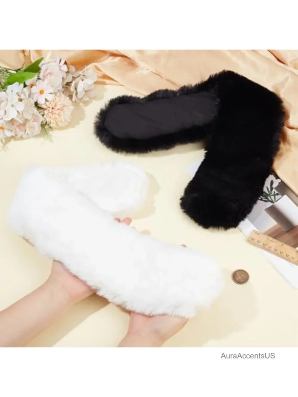Faux Rabbit Fur Collar Shawl Set Convertible Stole Wrap Winter Coat Accessory